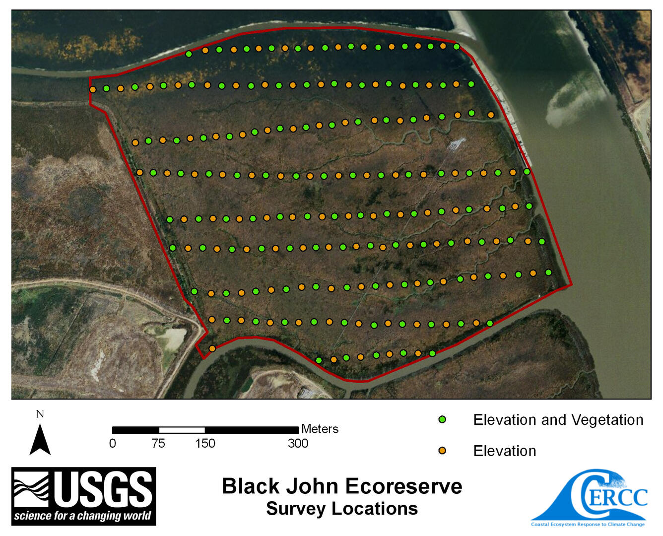 WERC Map of elevation sampling point locations at Black John Marsh
