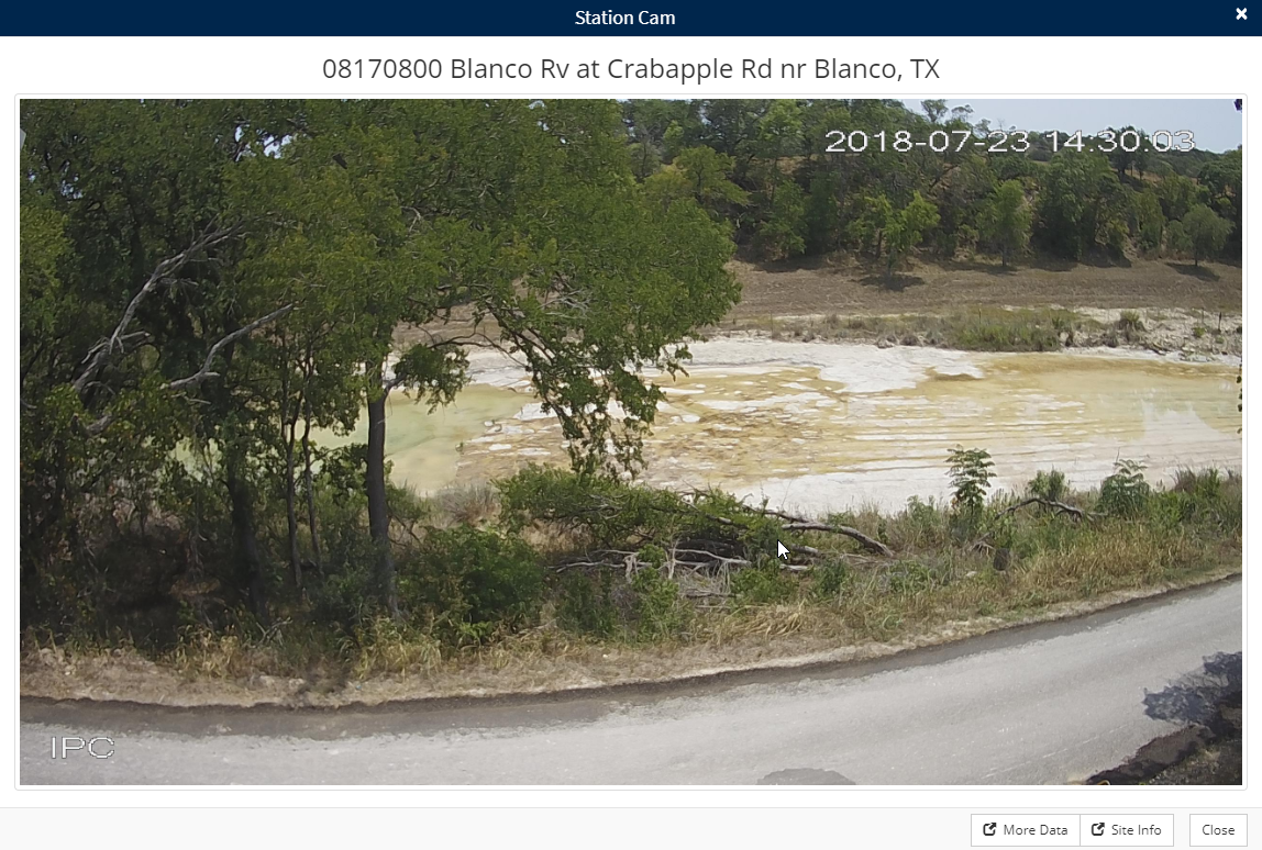 Image from the Blanco River at Crabapple Road near Blanco, Tex. gaging station camera