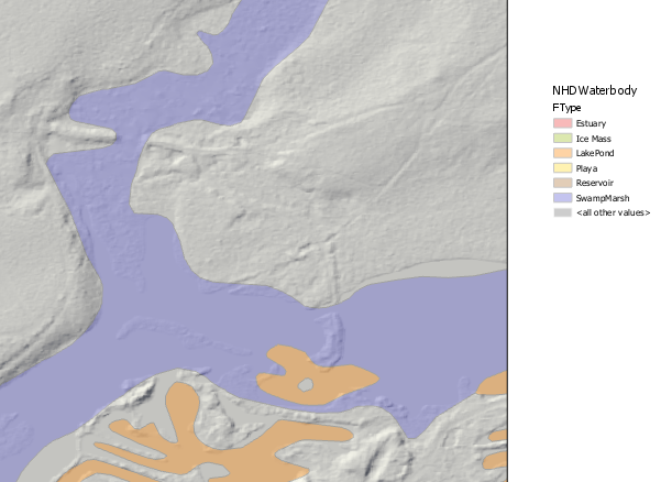 Elevation derived hydrography breakline error example