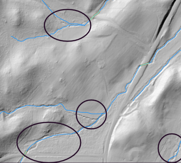 Elevation derived hydrography breakline error example