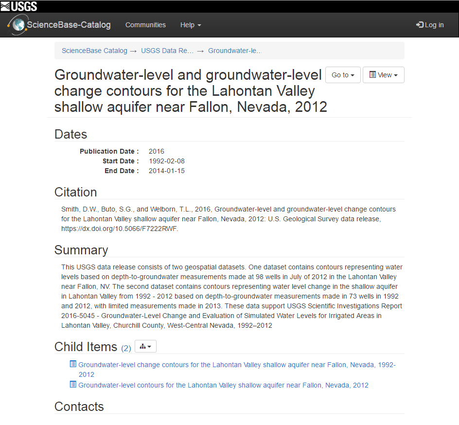Screen shot of data release for SIR 2016-5045