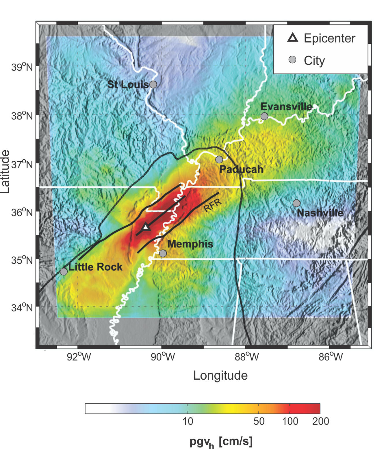 Graph: Peak ground-motion variability for a magnitude 7.7 earthquake