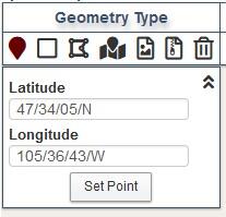 Screenshot of the different geometry types of data selection for the CIDR tool.