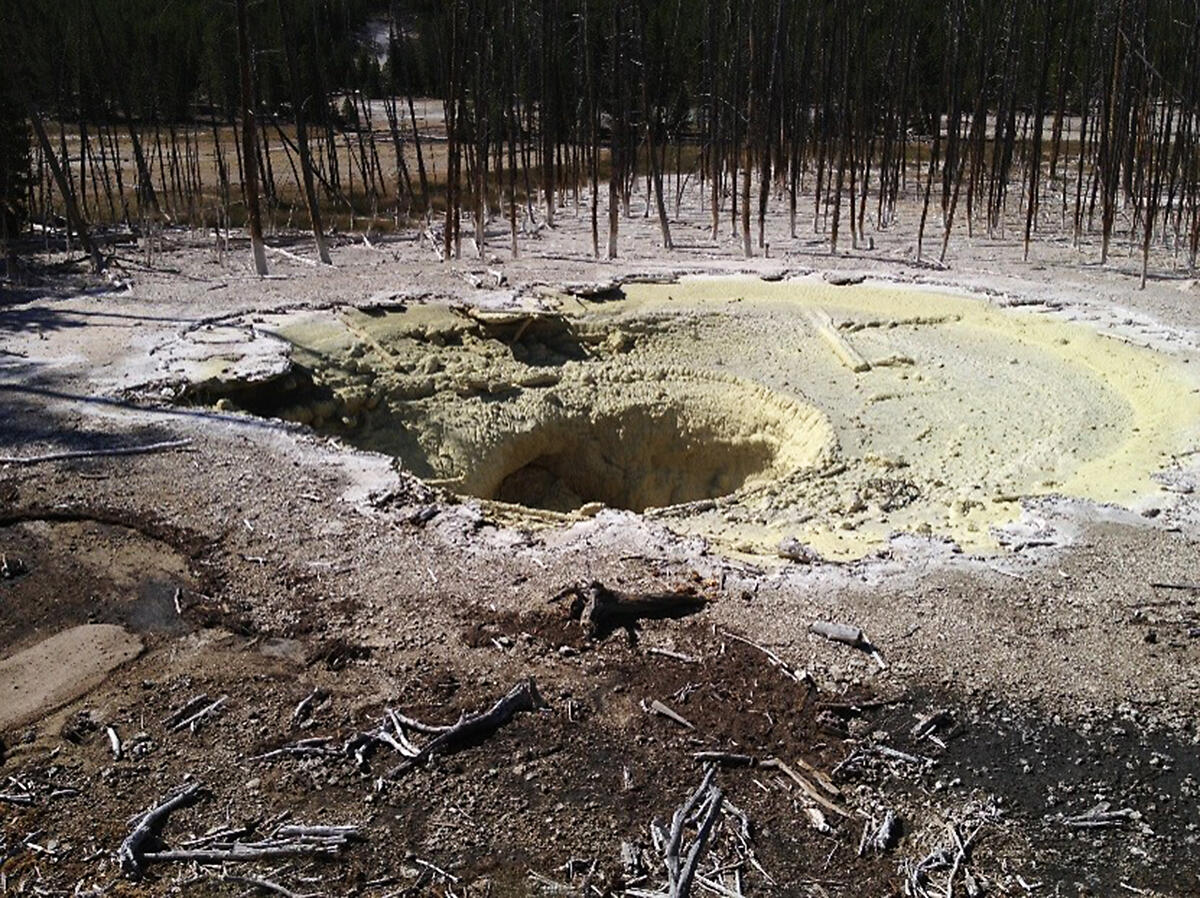 Cistern Spring, Norris Geyser Basin, Yellowstone National Park on 7 August 2013, empty after Steamboat Geyser erupted.