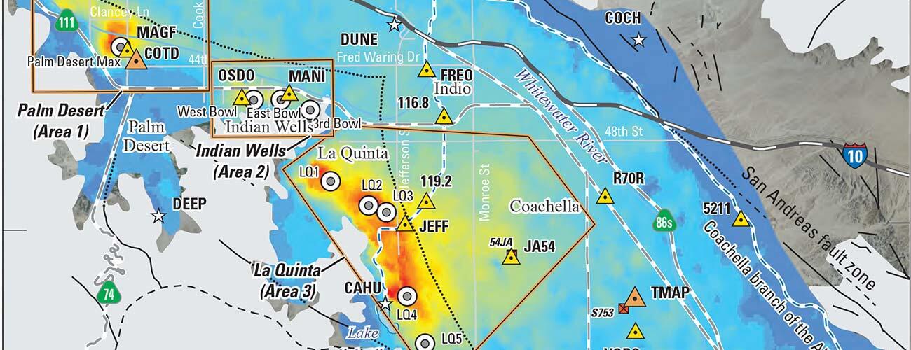 Map of subsidence in Coachella Valley, CA, shaded by magnitude