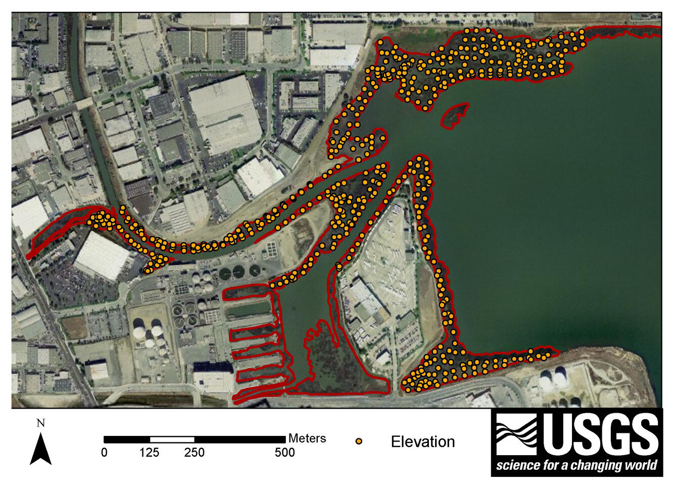 Map of elevation sampling point locations at Colma Marsh