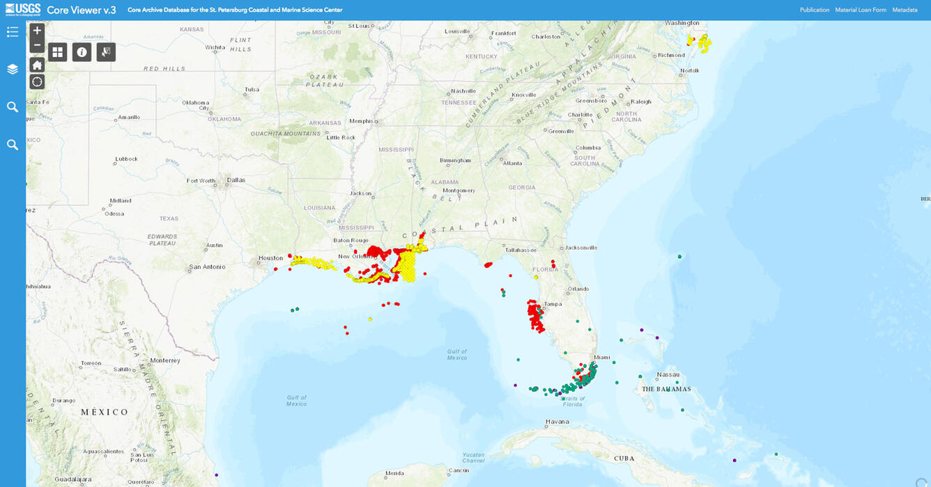 Screenshot of the Core and Sediment Sample Database