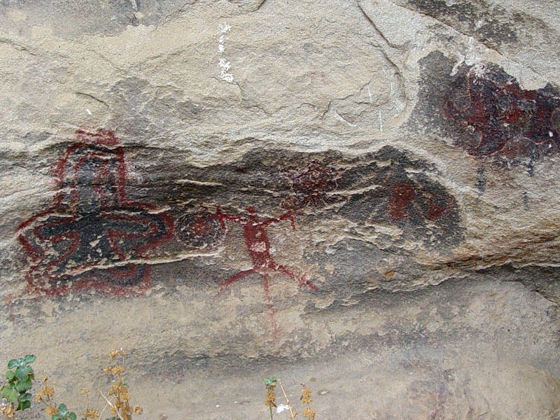A photo of pictographs and petroglyphs