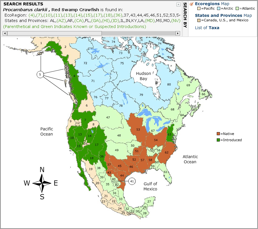 Imperiled crayfish data map