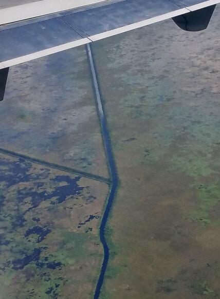 Canal system in Florida Everglades view from airplane