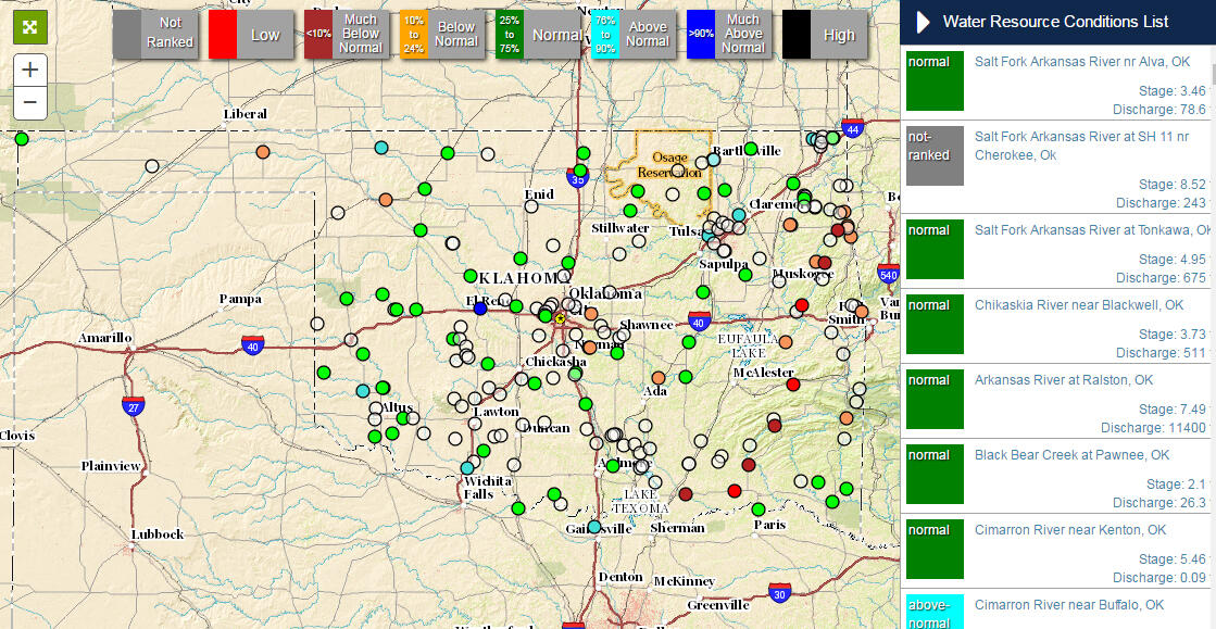 Example current surface-water conditions for Oklahoma.