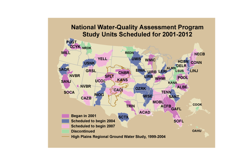 Map of National Water-Quality Assessment Program Study Units 2001-2012