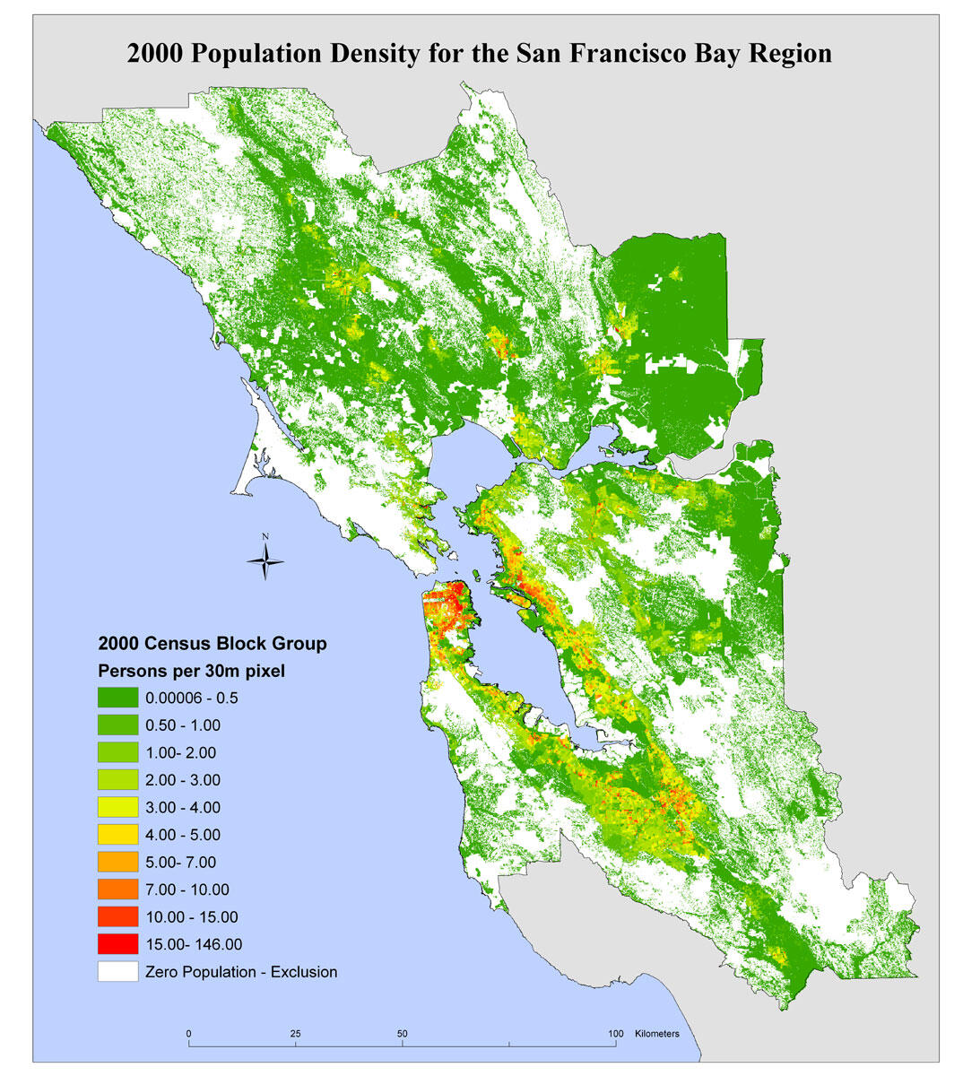 Dasymetric map of Bay Area Population Density