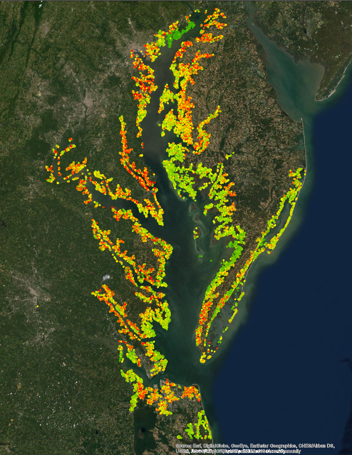 Graphic shows slope transects and points overlaying Esri basemap