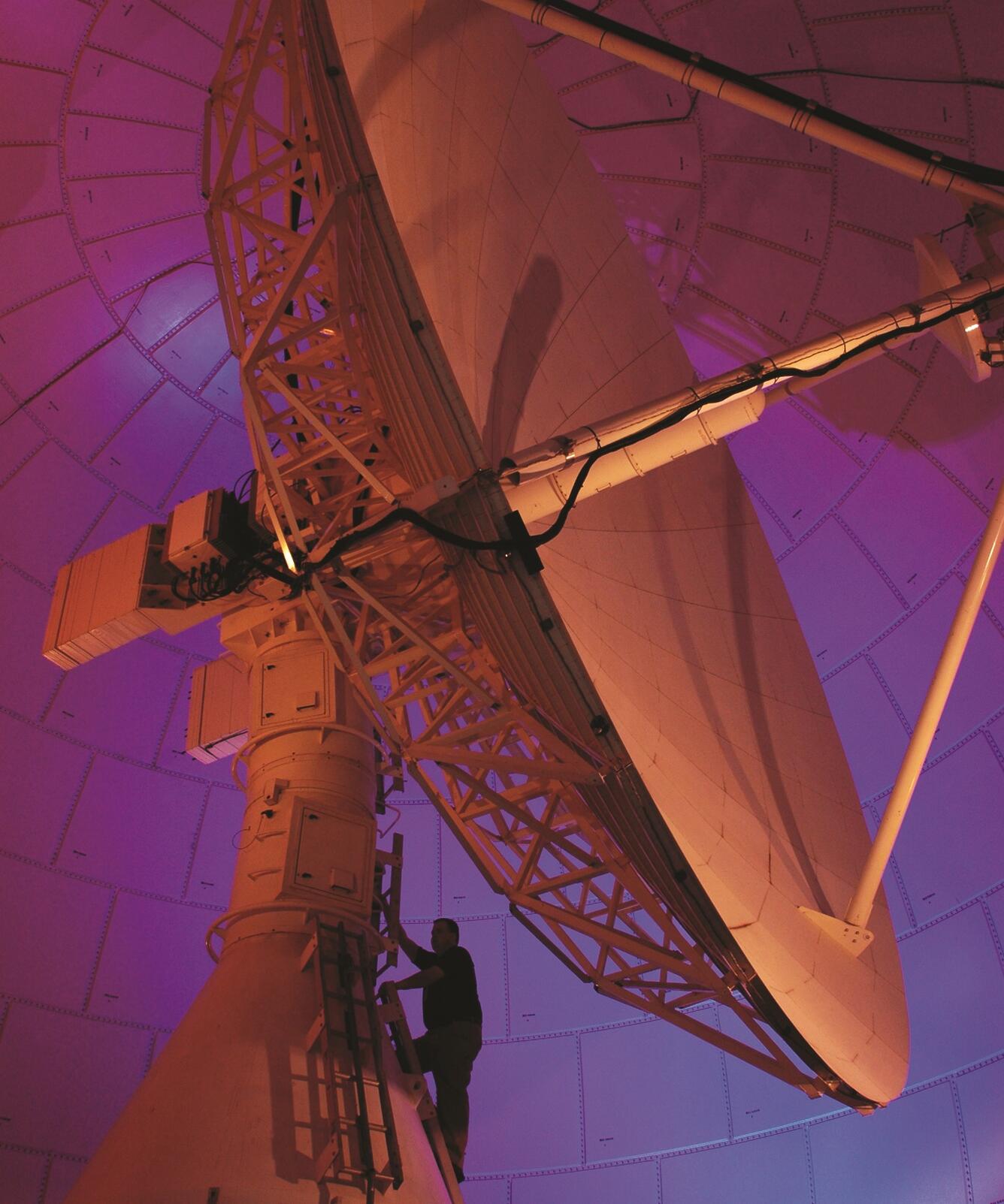 Landsat satellite dish inside radome at USGS EROS