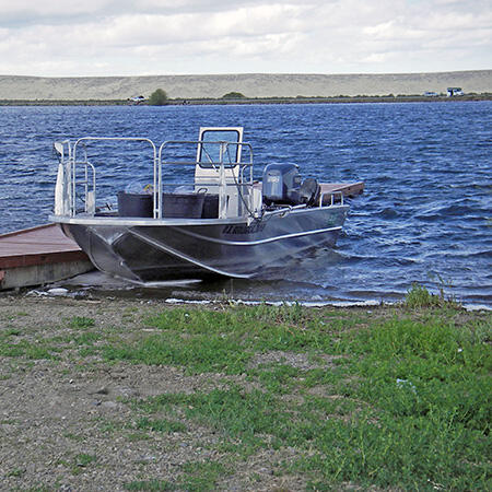 Research vessel docked on Mountain View Reservoir