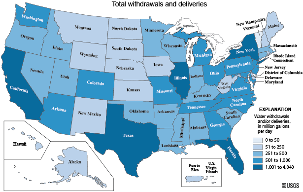 Domestic water use, 2010, by State