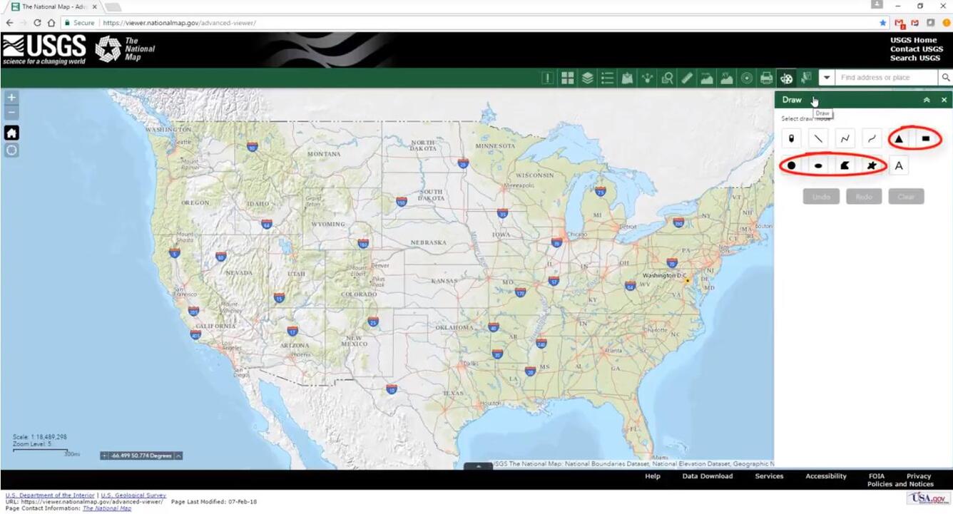 National Map Viewer with draw tool open