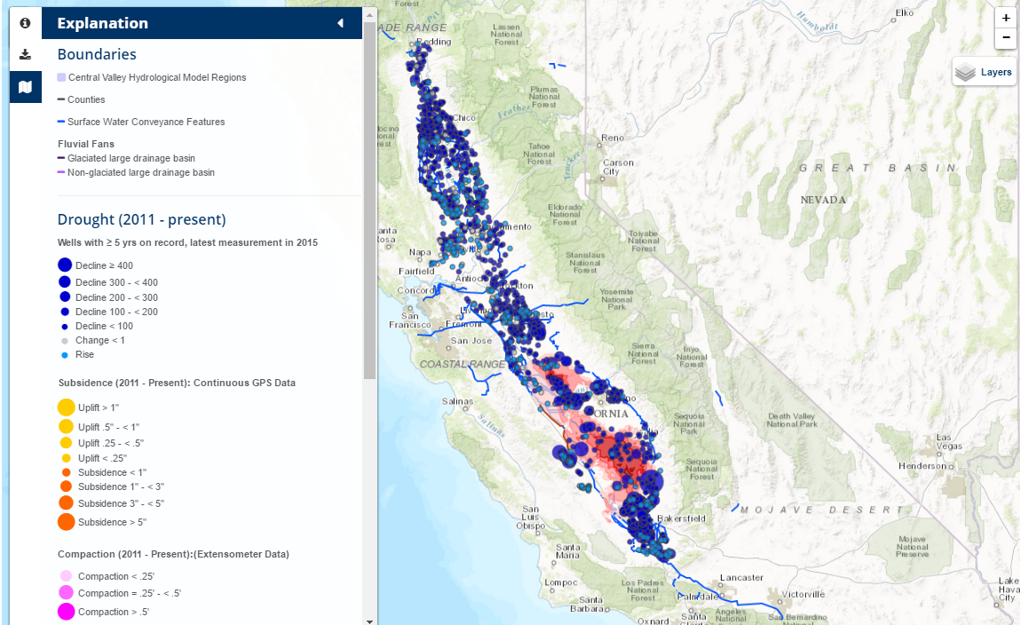 Drought Indicators map of California's Central Valley