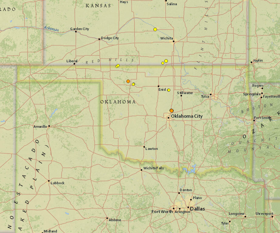 OK earthquake map