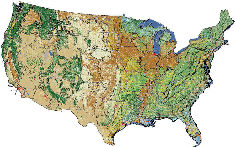 A map of the United States depicting ecoregion borders