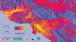 map showing total amplification expected Los Angeles region