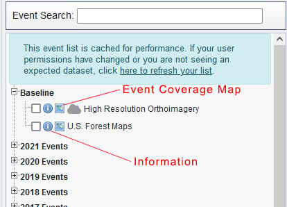 Screenshot of HDDS events tab indicating what the icons stand for.