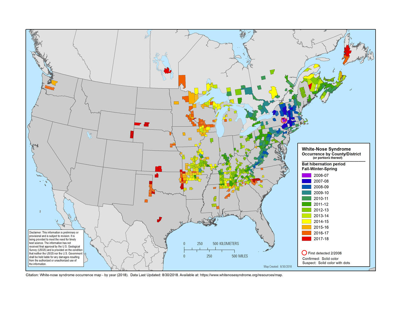 White-nose Syndrome (WNS) Surveillance for 2006-2018