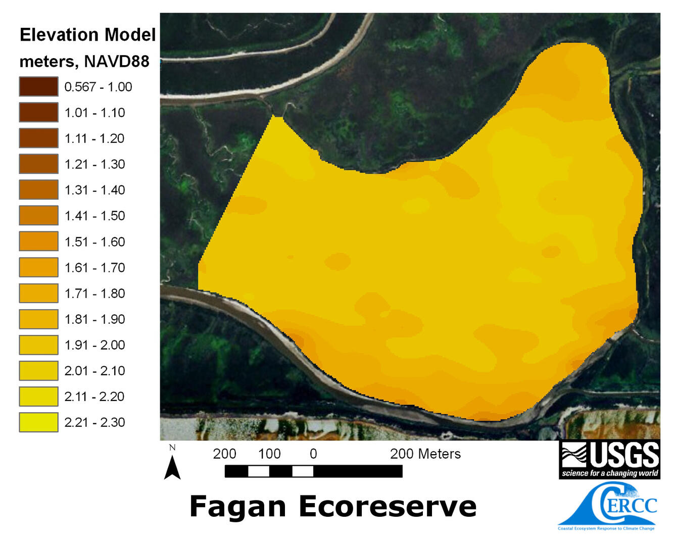 Map of the derived elevation data at Fagan Marsh