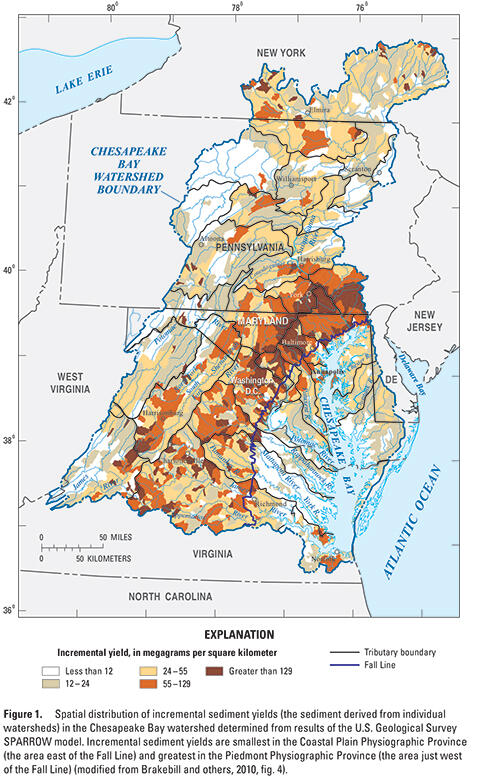 Spatial Distribution of incremental sediment yields in the Chesapeake Bay