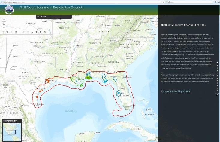 GIS and Custom Application Support for the Gulf Coast Ecosystem Restoration Council 