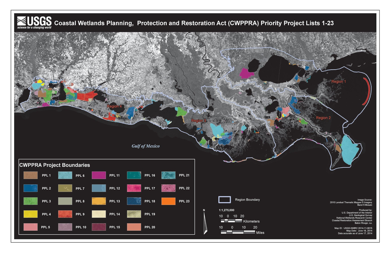 Map of the Coastal Wetlands Planning, Protection and Restoration Act Priority Project List 1-23