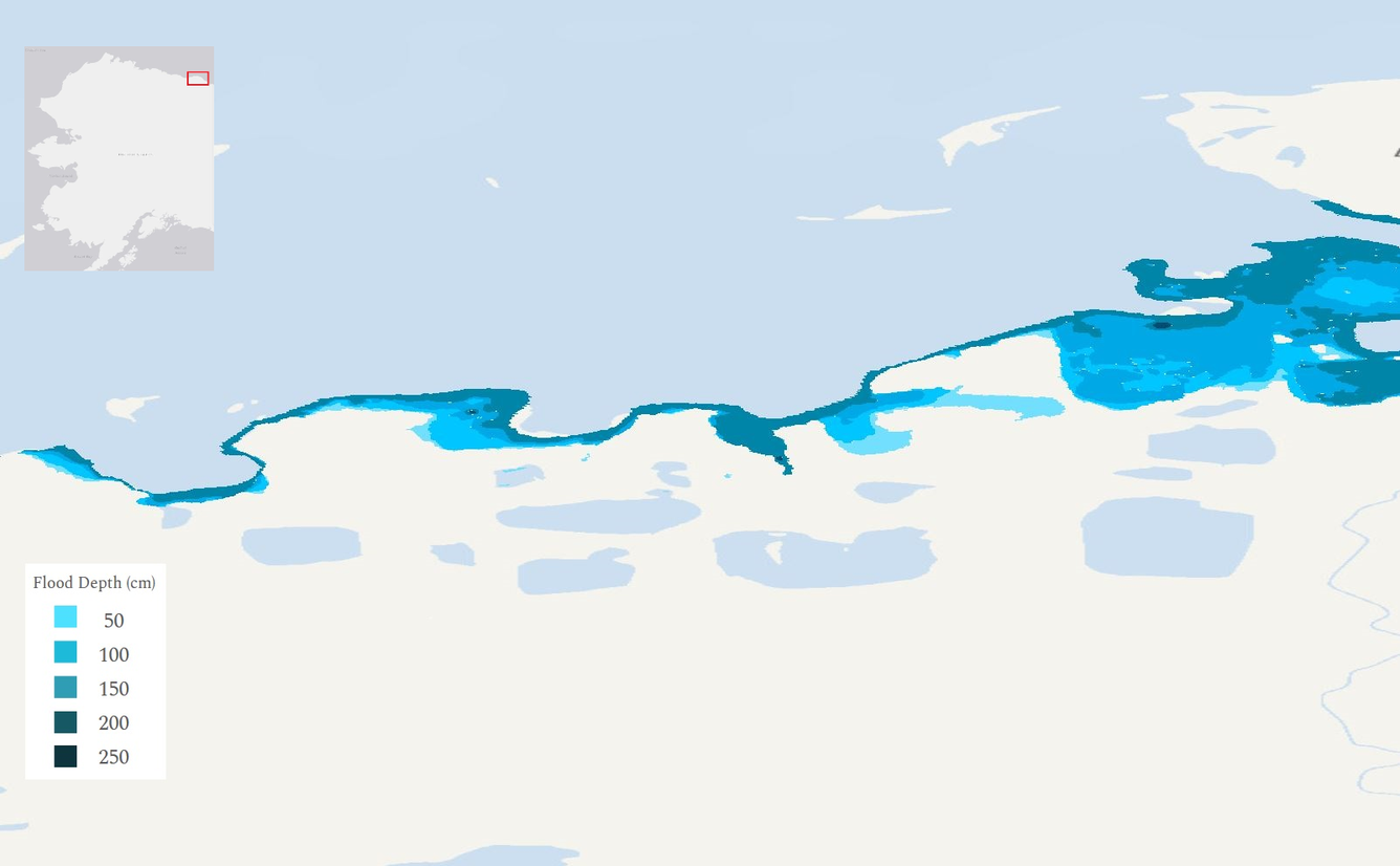This map shows the projected depth of flooding in centimeters during a storm