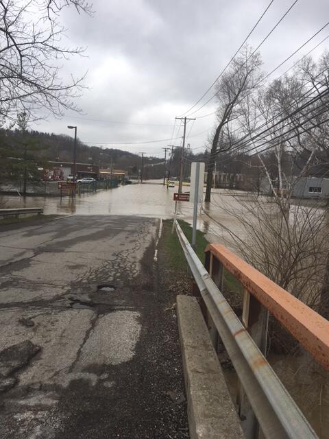 Cuyahoga River at Independence OH - flood water view of town
