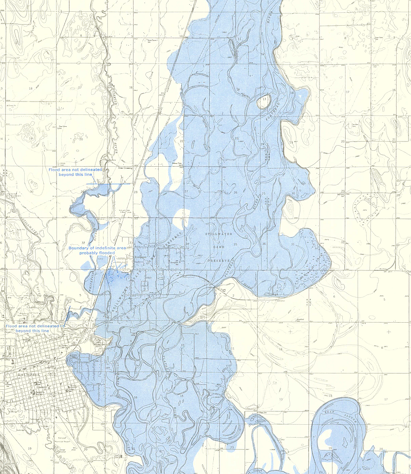 Areal extent of floodwaters from the Flathead River during the 1964 flood