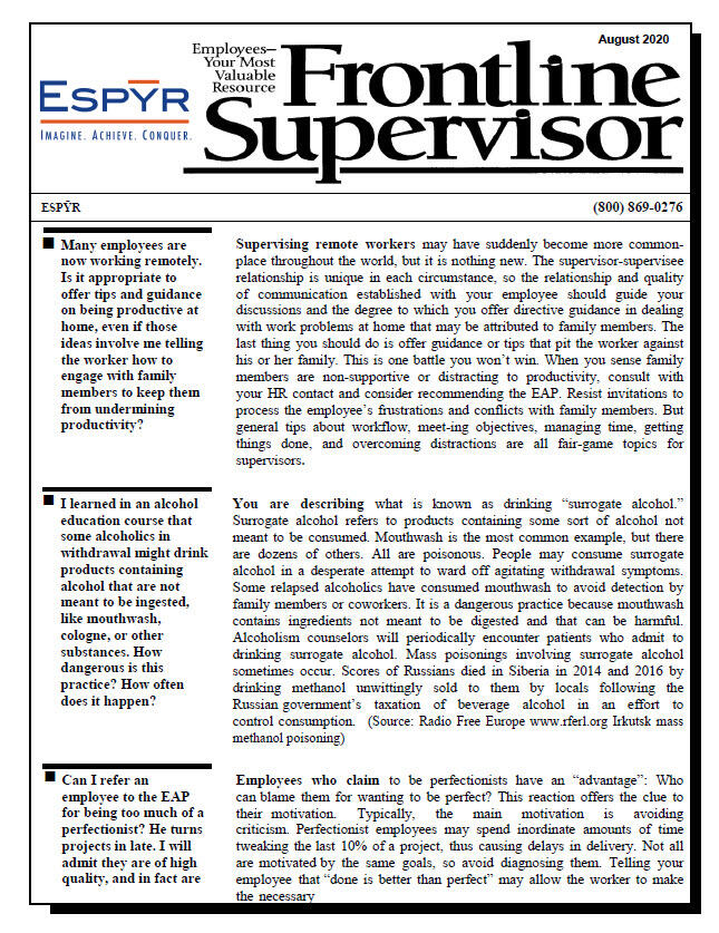 Frontline Supervisor August 2020 front cover