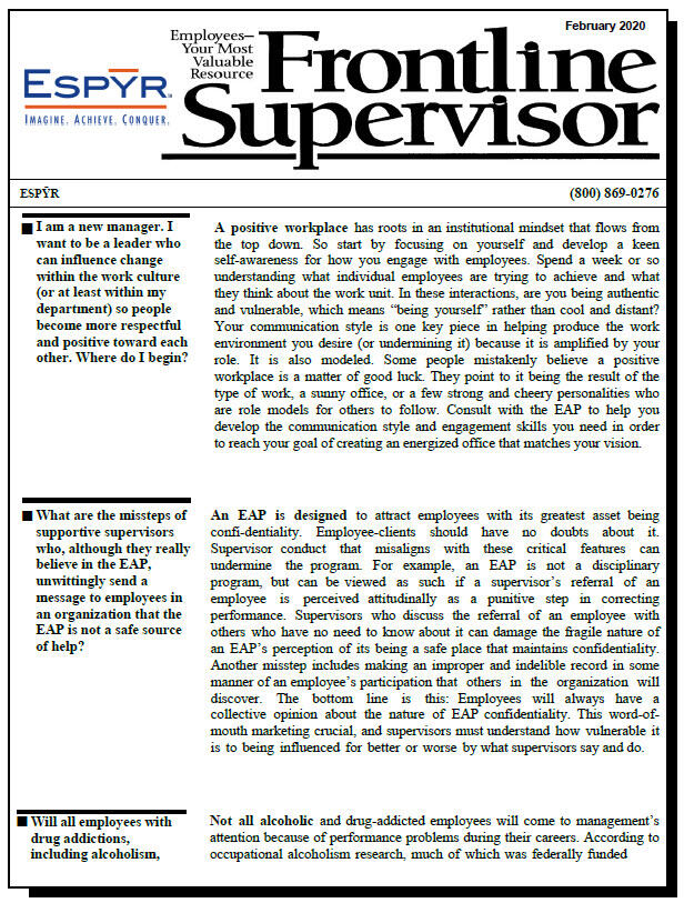 February 2020 Frontline Supervisor Newsletter front cover