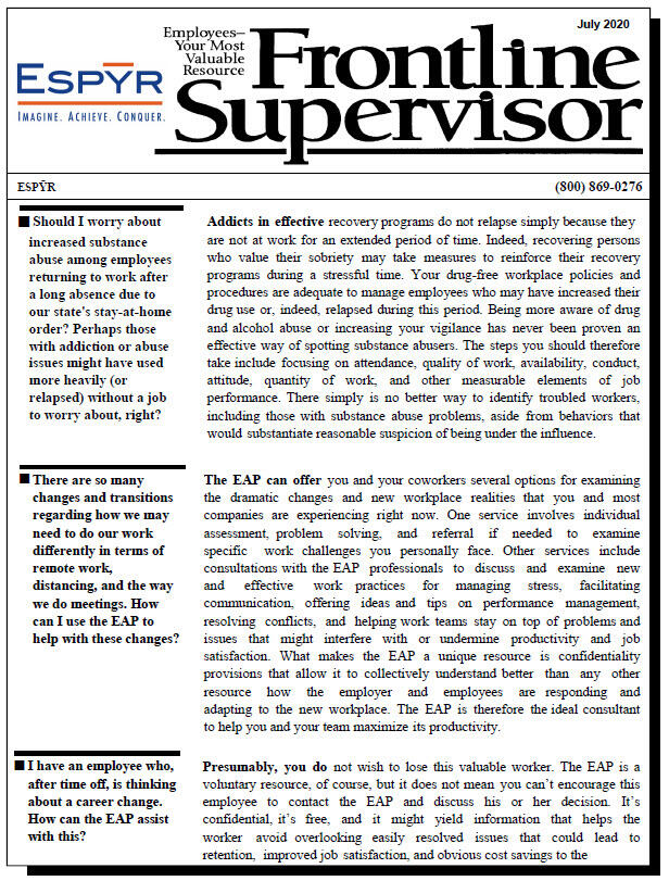 Frontline Supervisor July 2020 Front Image