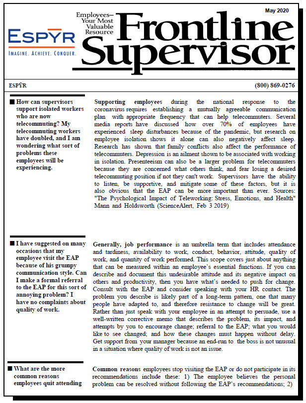 May 2020 Frontline Supervisor front cover