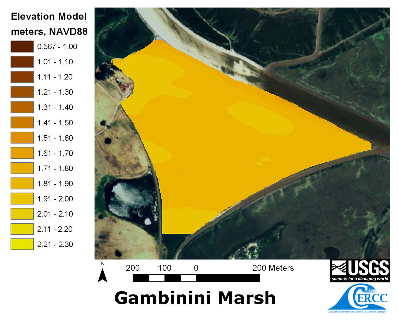 WERC Map of the derived elevation data at Gambinini Marsh