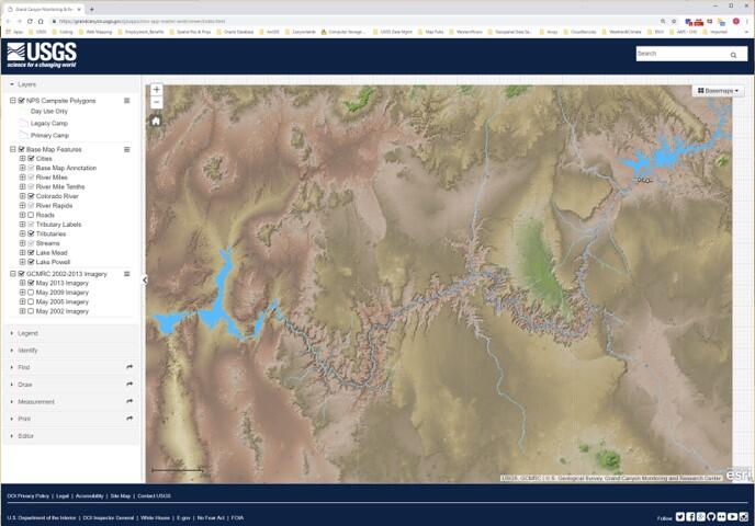 Screen shot of Grand Canyon Base Map Viewer