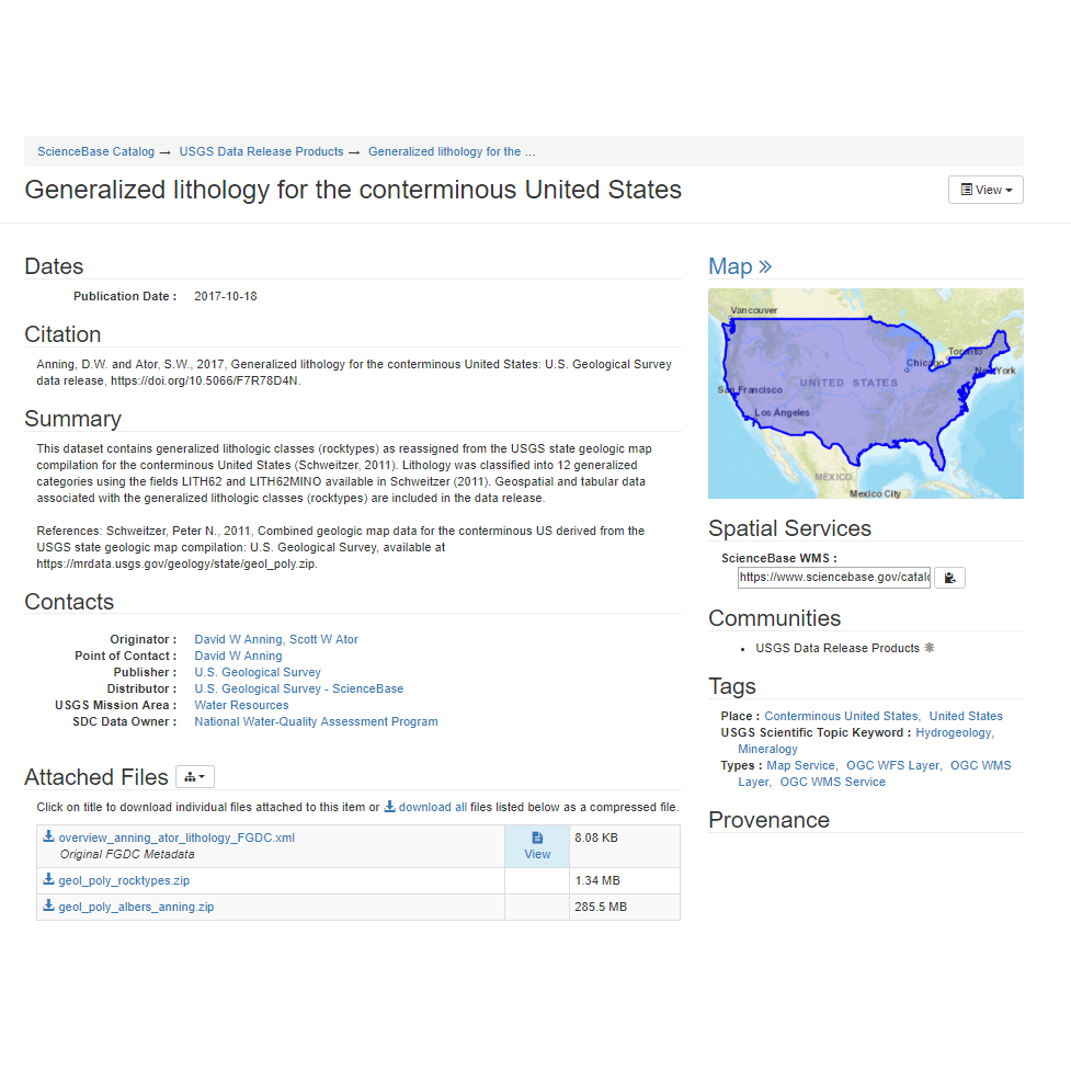 Screenshot from Generalized lithology for the conterminous United States data set