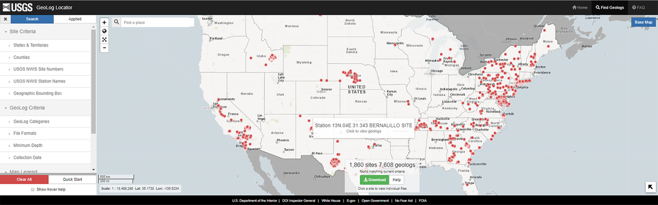 Screen shot of the GeoLog locator