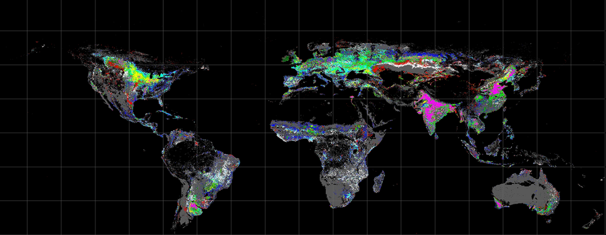 A disaggregated twelve class global cropland extent map derived at nominal 1-km