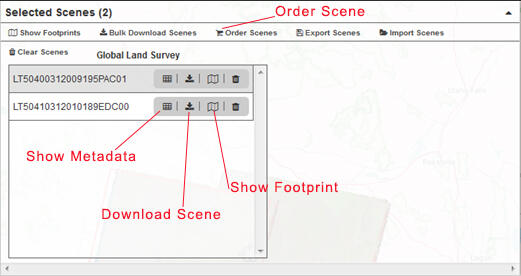 A screenshot of the navigator panel to order a GloVis scene