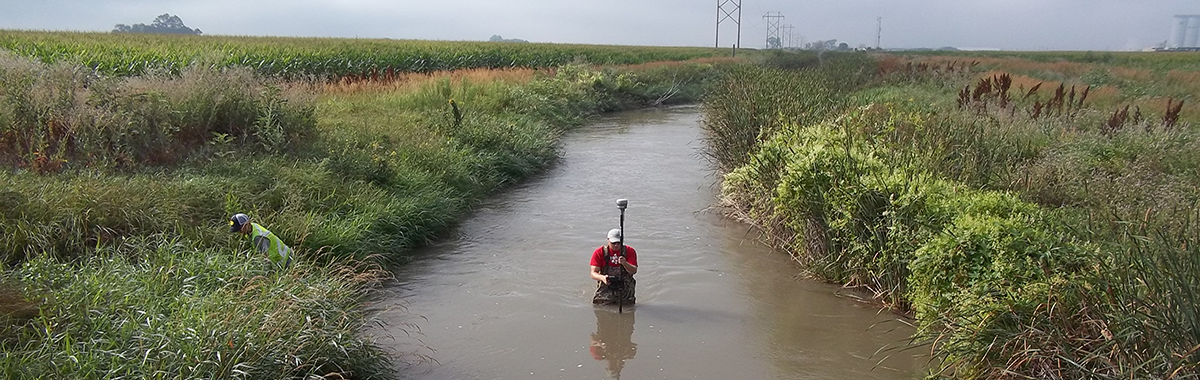 Surveying a stream location in Nebraska