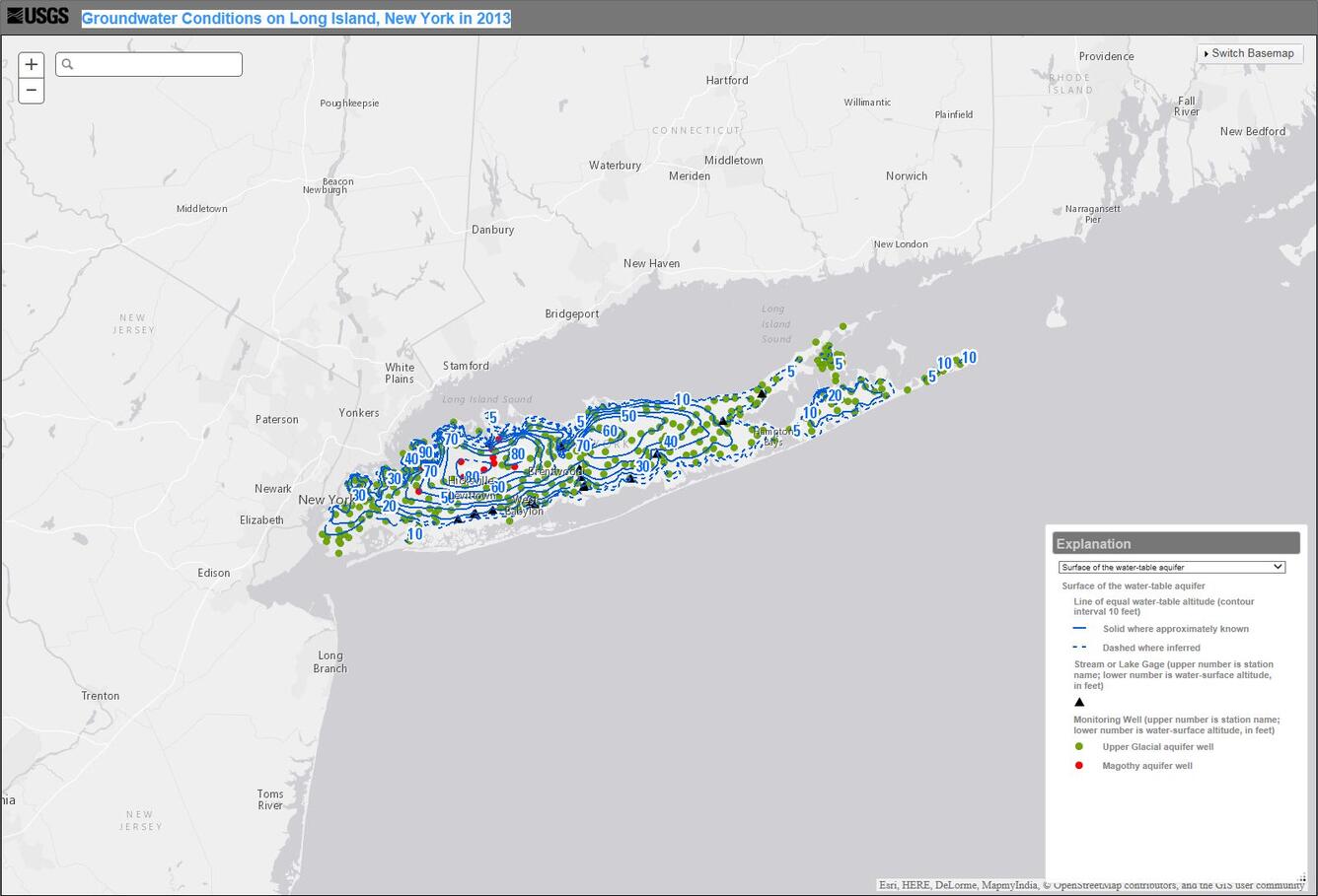 map of groundwater on Long Island, NY in 2013