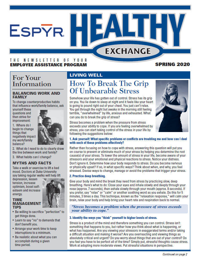 Spring 2020 Healthy Exchange front page