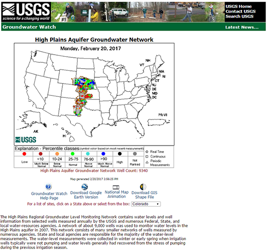 Screenshot of the High Plains Aquifer Groundwater Network