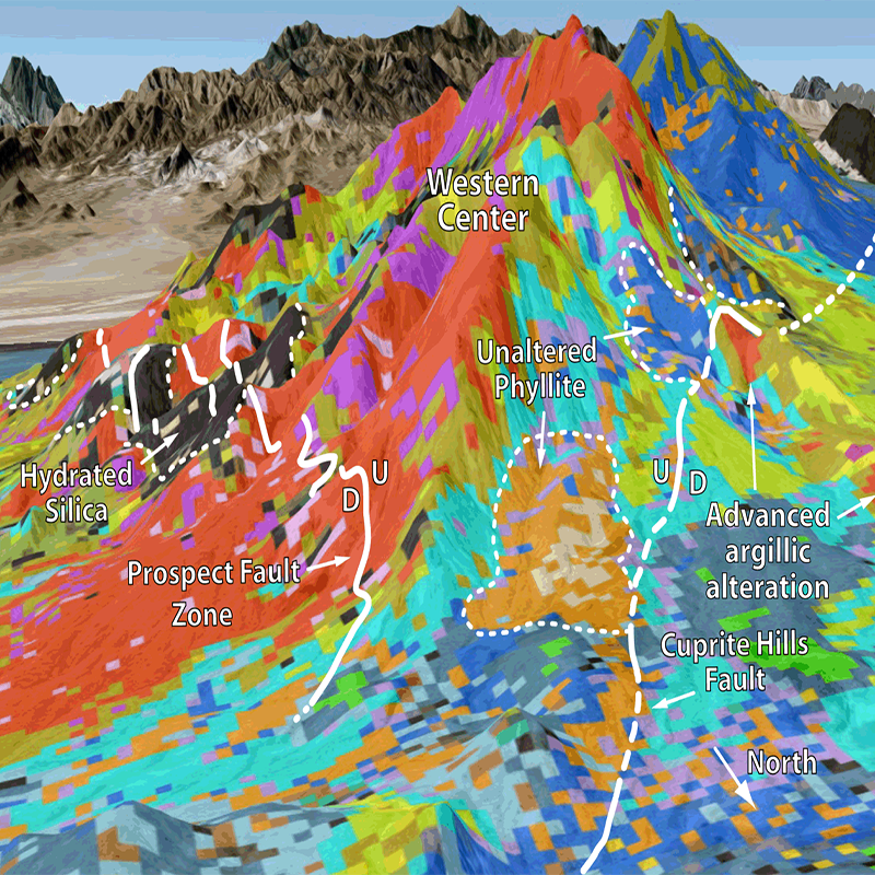 Spectroscopic alteration map generalized from the distribution of minerals; Cuprite, Nevada